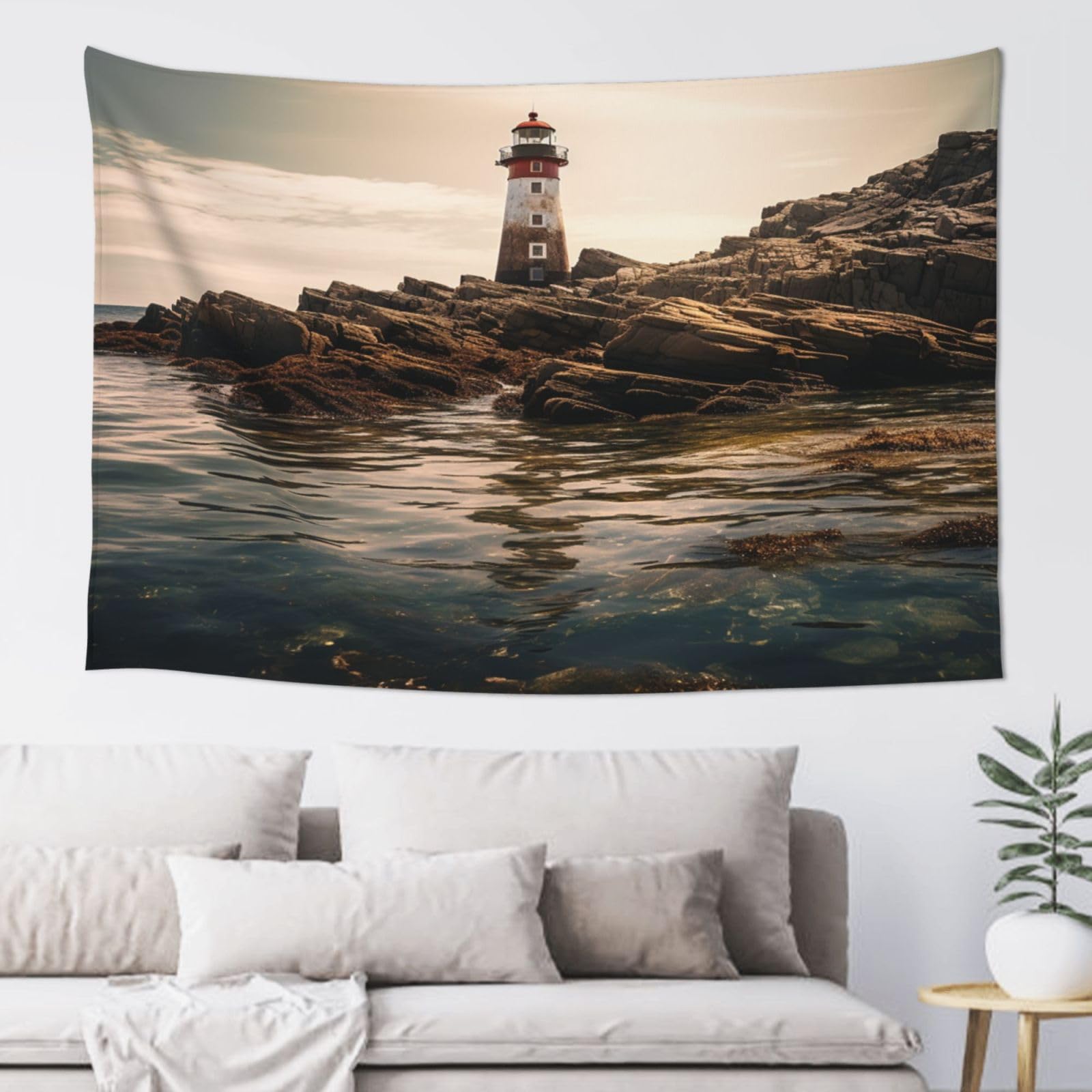 QMKFWT Lighthouse Tapestry Aesthetic Wall Hanging Tapestries 60'' x 40'' Boho Tapestries Vertical Wall Art Decorative Funny Vintage Poster Flag Tapestry for Bedroom Living Room Decor