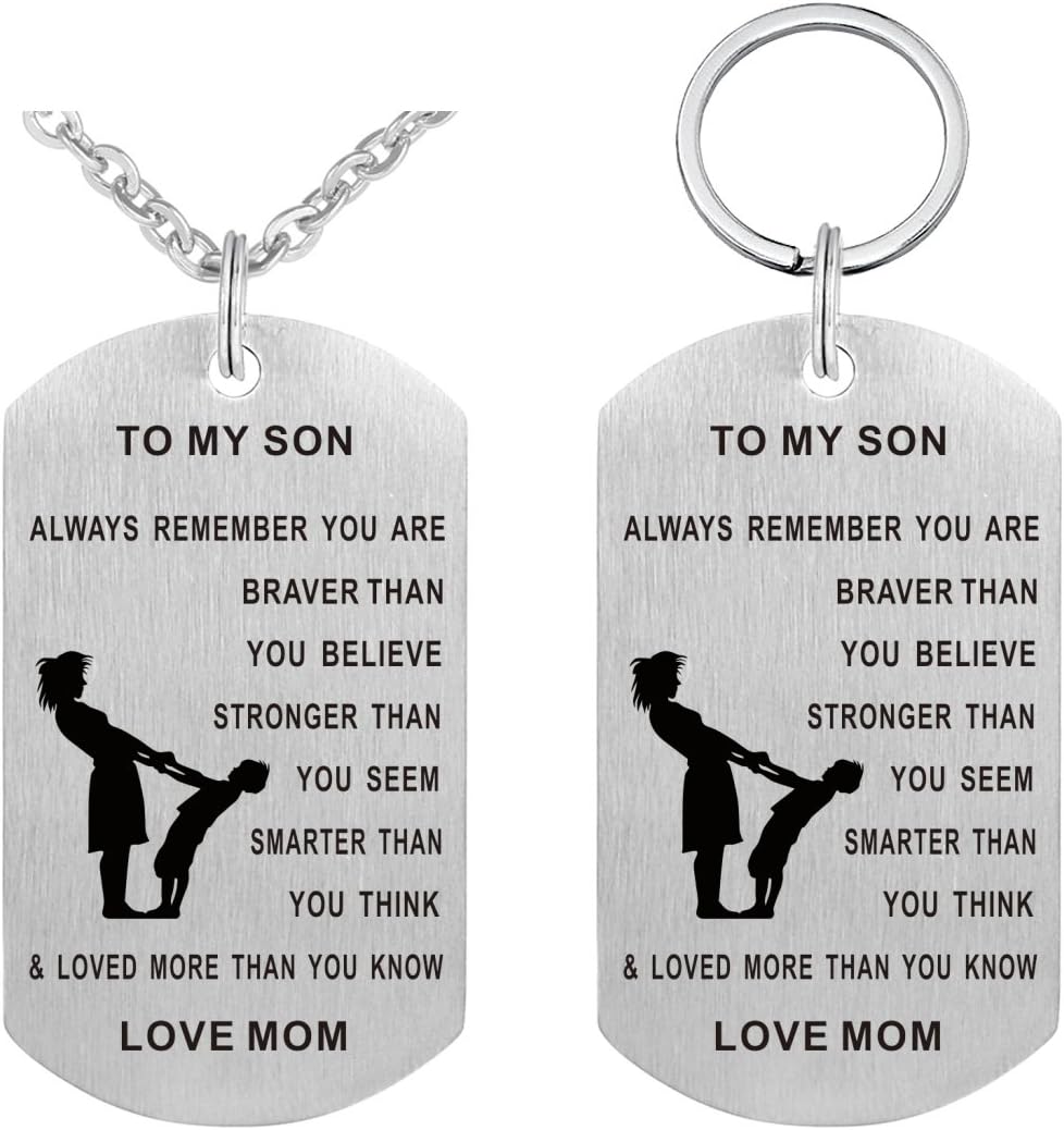 Pendant Necklace & Keychain Set - Gift for Son Daughter Grandson Granddaughter Friend Boys Girls, Jewelry Military Stainless Dog Tag Necklace