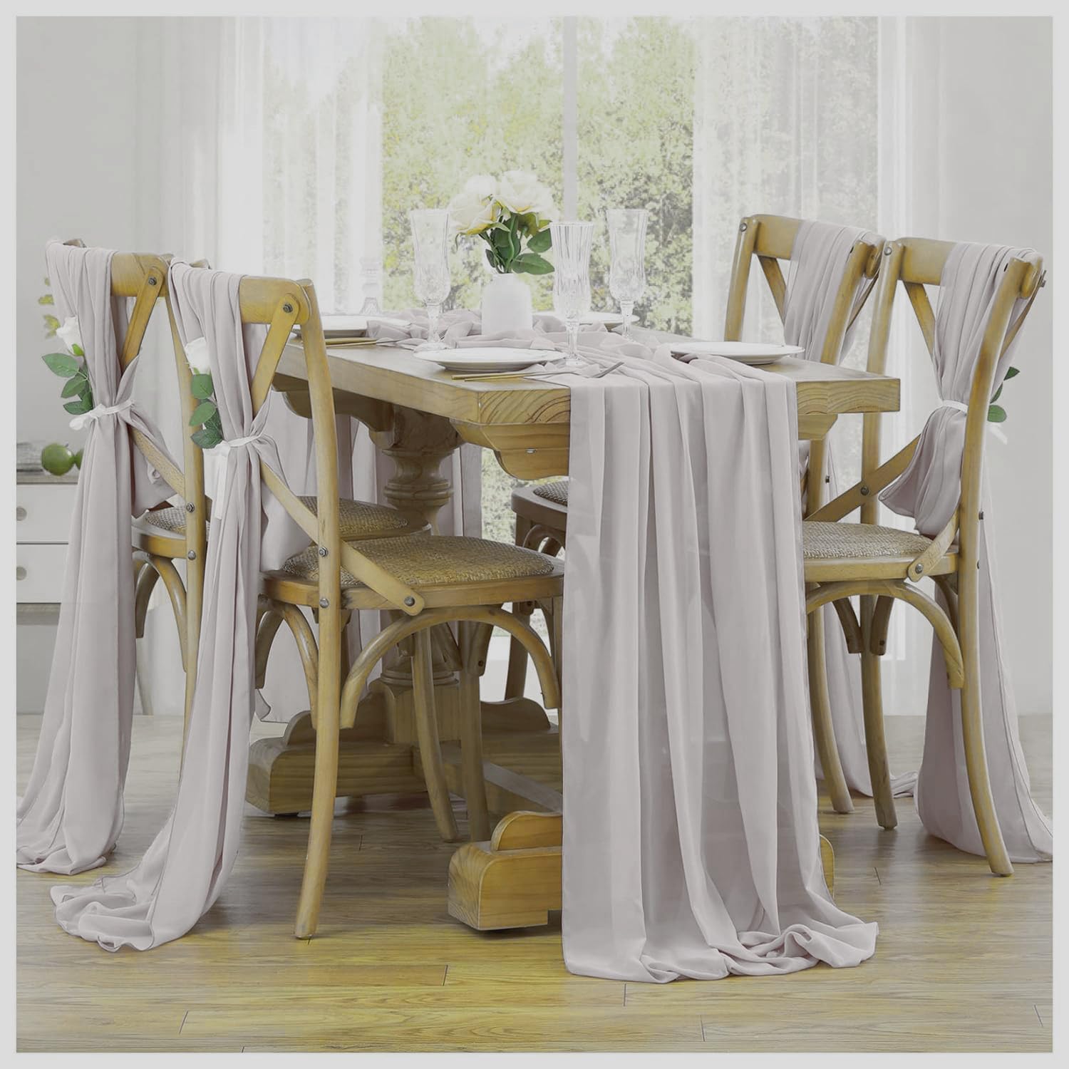MDS Pack of 5 | Grey | 10ft Chiffon Table Runner 29x120 Inches Long Romantic Rustic Sheer Gauze Runner for Wedding Bridal Shower Birthday Banquets Engagement Spring Easter Boho Decorations