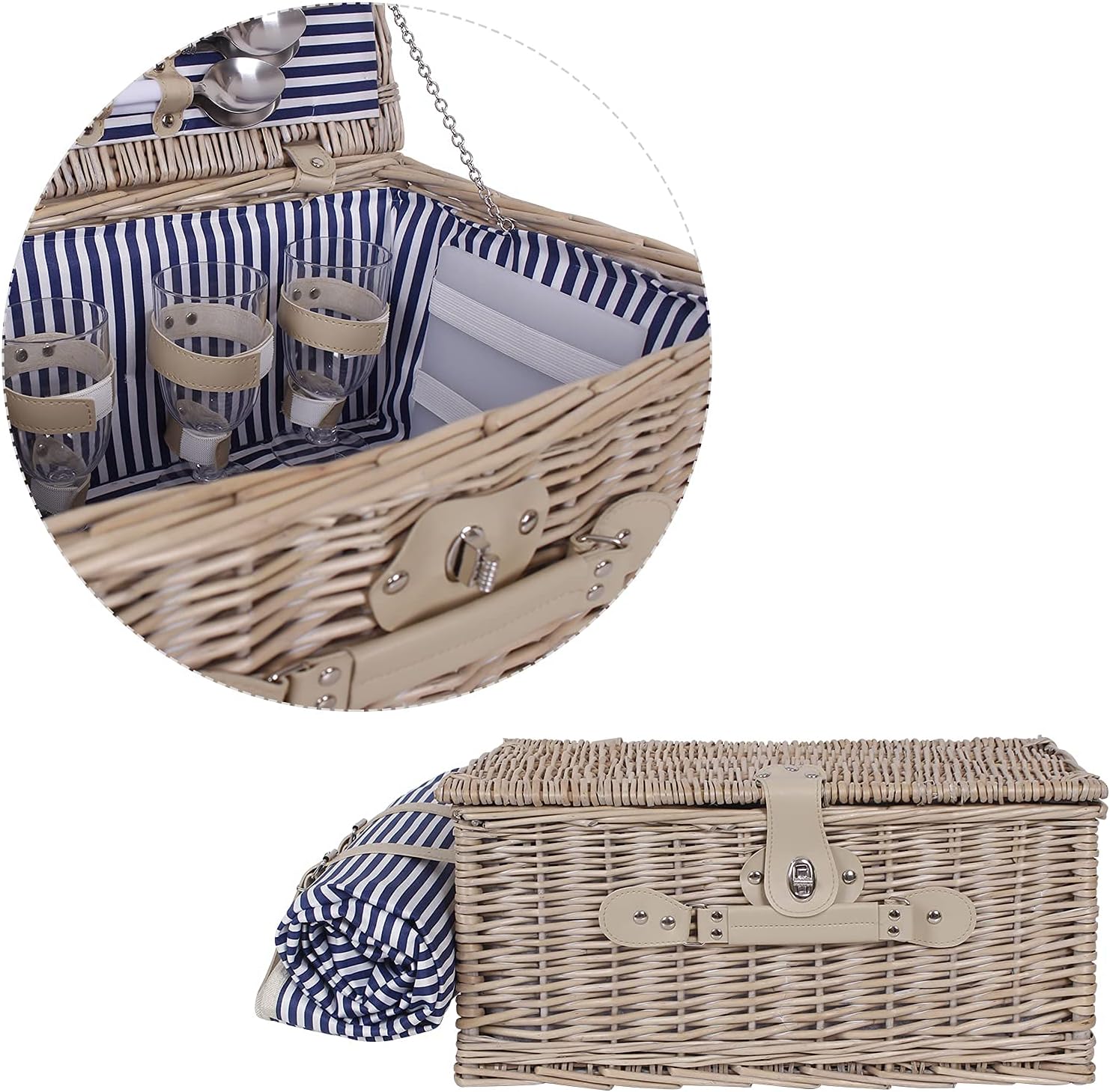 Buy Picnic Basket for 4 Persons, Wicker Picnic Hamper Set with