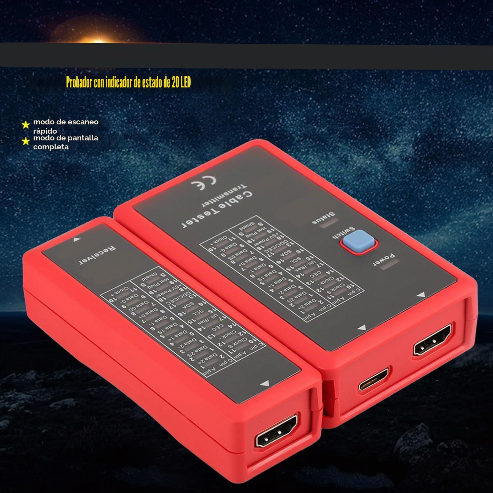 Akozon Probador de Cable HDMI de Alta Definición Portátil HDMI NF-622 Indicador LED para Controlar el Desorden/Estado Corto/Abierto y Cruzado de Cables HDMI