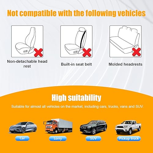 Miniatura 6 de Juego completo de 9 fundas de asiento de automóvil, lavables en dos tonos, protectores de asiento dividido para asientos delanteros y traseros,