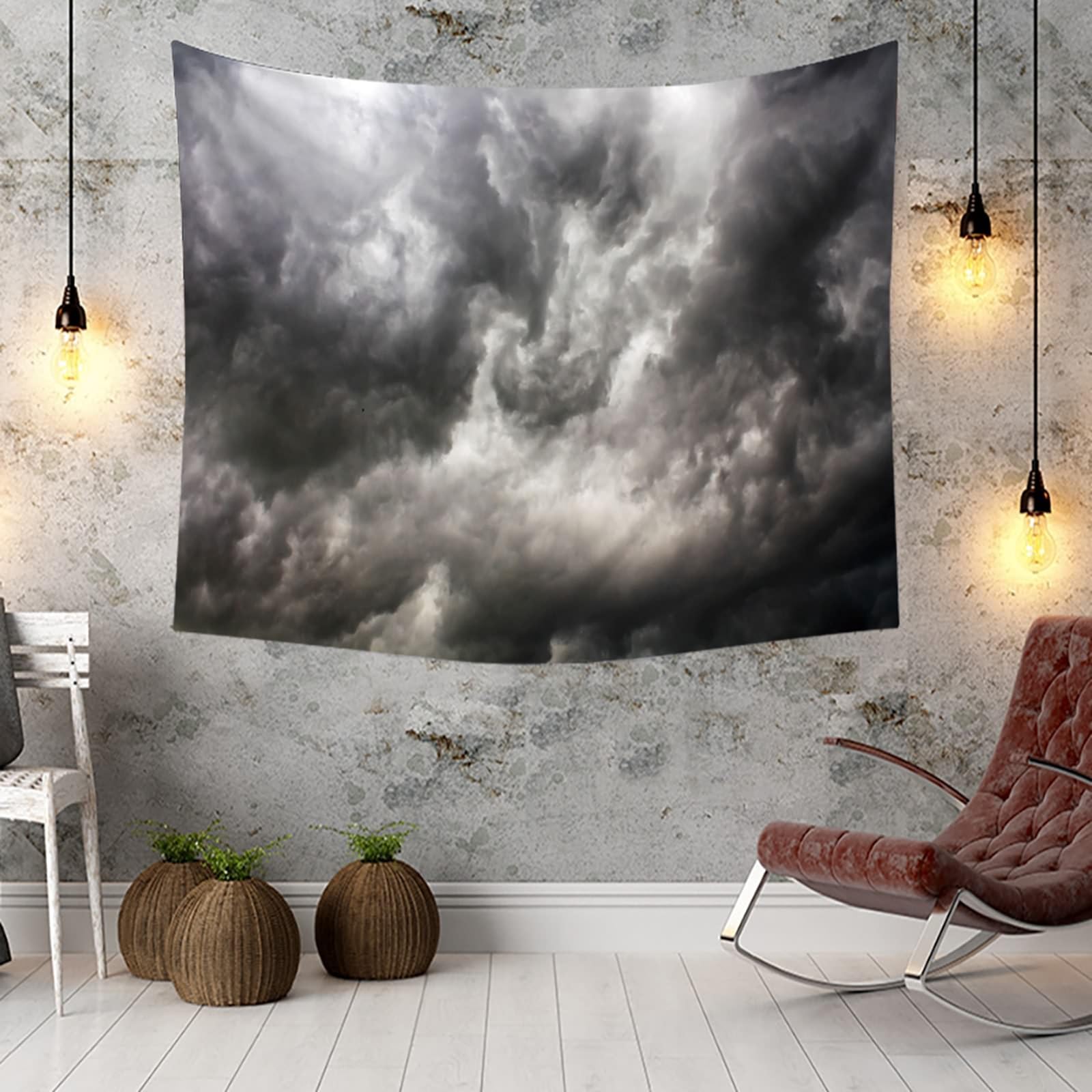 Lirzxin Wandbehang 260x240CM, Wandteppiche Wolken Landschaft Grau Wandtuch Tapisserie für Wohnzimmer Schlafzimmer Wohnheim Wanddeko