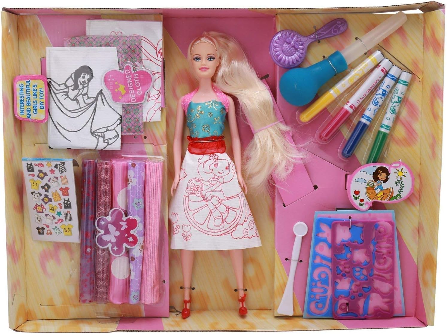 Hobnot Princess Beautiful Girl Dress and Makeup Jewelry Pretend Play Doll Set