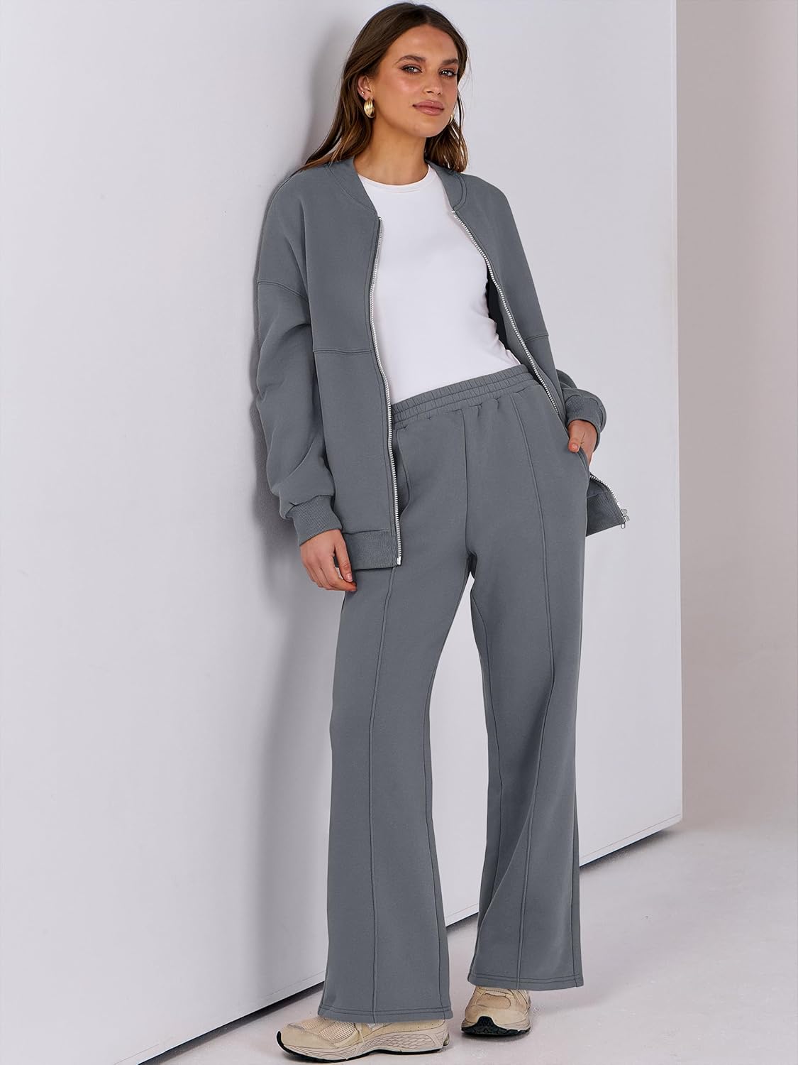 ANRABESS Women 2 Piece Outfits Lounge Set Oversized Zip Up Sweatshirt Jacket Sweatpant Matching Sweat Sets Winter Sweatsuits - Image 5