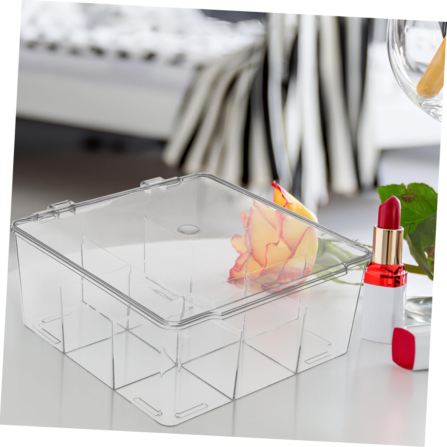 Plastic Storage Box with Locking Lid 9 Grid Divided Organizer