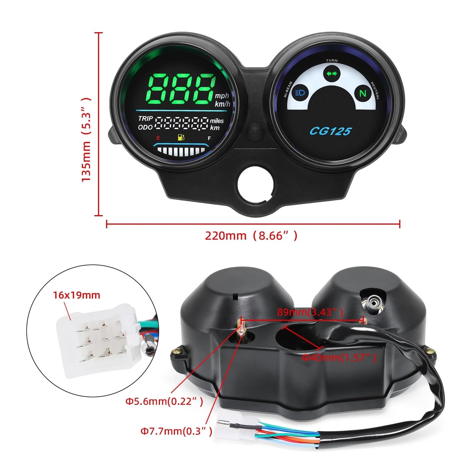 Contachilometri Per Moto A LED Per CG125 Dal 2000 Al 2008