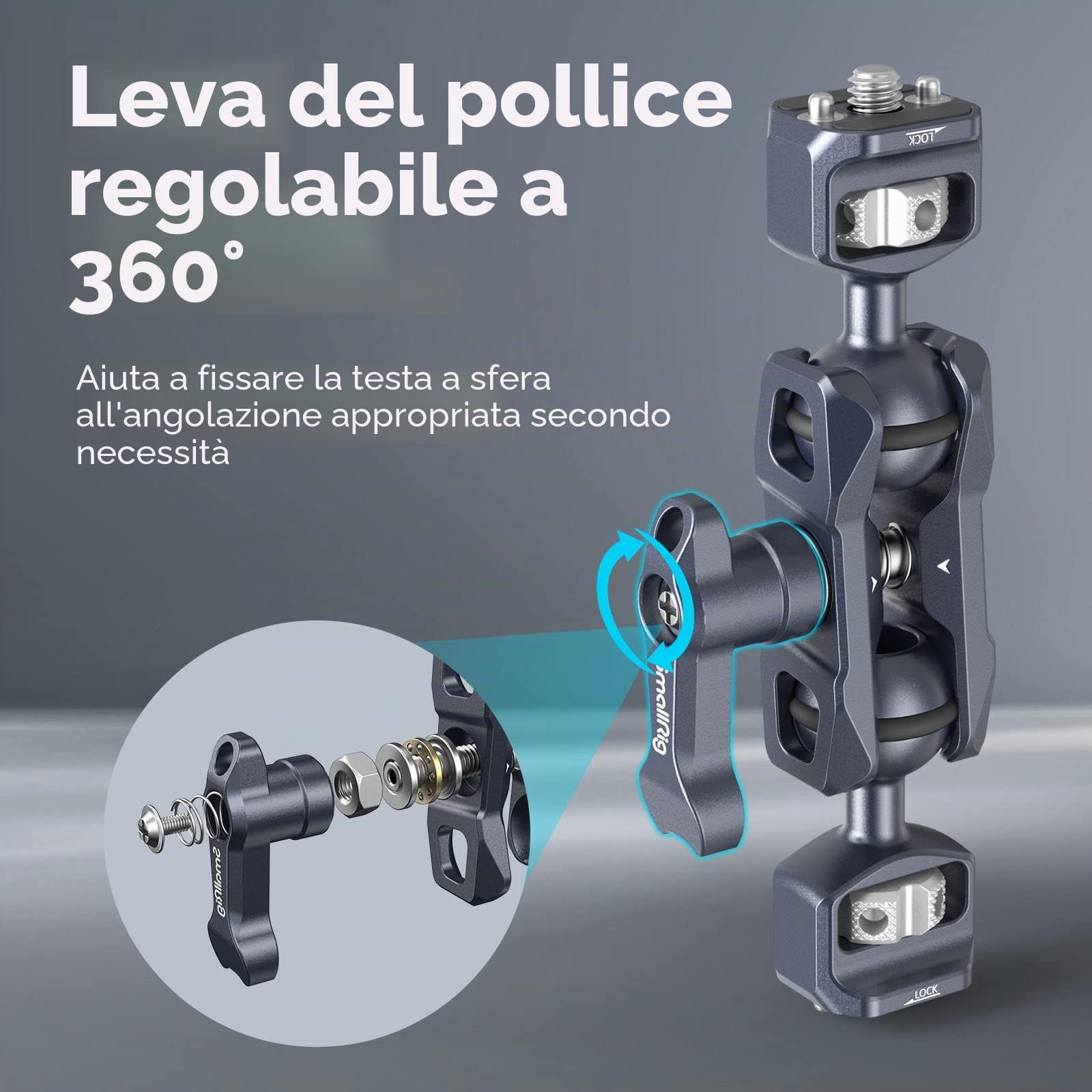 SMALLRIG Braccio Magico con Doppia Testa a Sfera con Viti da 1/4"-20, Carico Massimo 13.23lbs/6kg, Solo 88 g, Realizzato in Lega di Alluminio e Acciaio Inossidabile - 3873