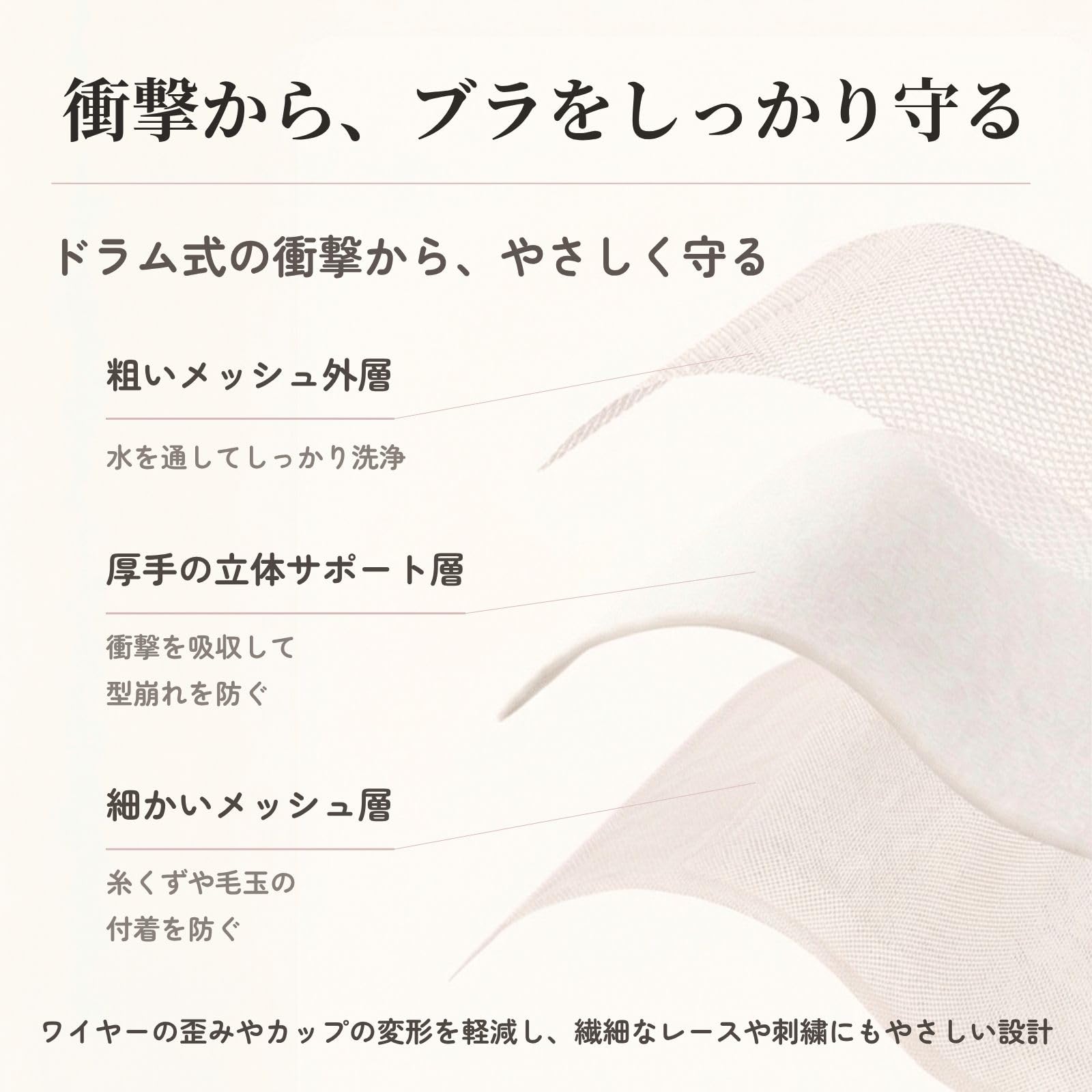 洗濯ネット ブラジャー用 2枚セット ハート型 型崩れ防止 C〜Hカップ対応 マシュマロメッシュ 衝撃吸収 ドラム式対応 下着 保護 ホワイト ランドリーネット - 5
