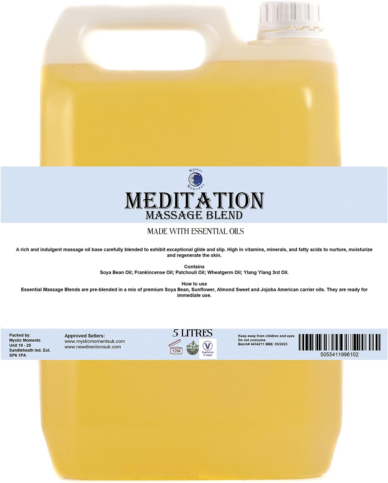 Mystic Moments | Meditation Aromatherapy Massage Oil Blend 5 litres - Natural Massage Blend Made with Essential Oils for Spa & Massage Therapy
