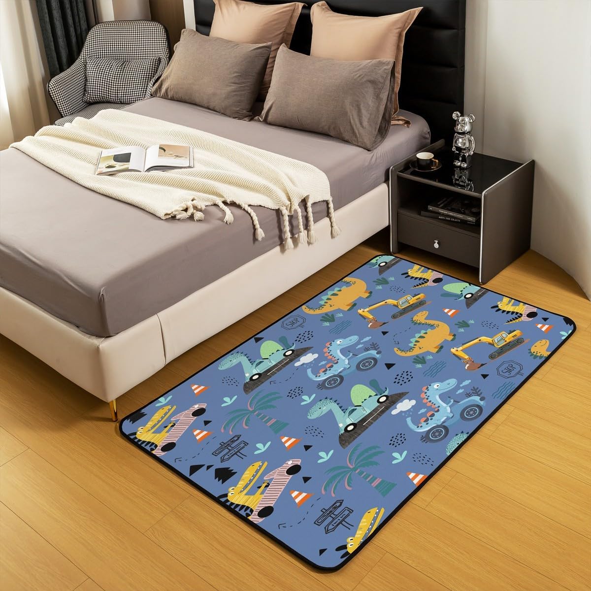 Erosebridal Kids Construction Area Rug 3x5,Cartoon Excavator Carpet,Dinosaur Indoor Floor Mat,Nature Animal Theme Decorative Rug Bedroom Decor,Playroom Dorm Office for Teens Adult