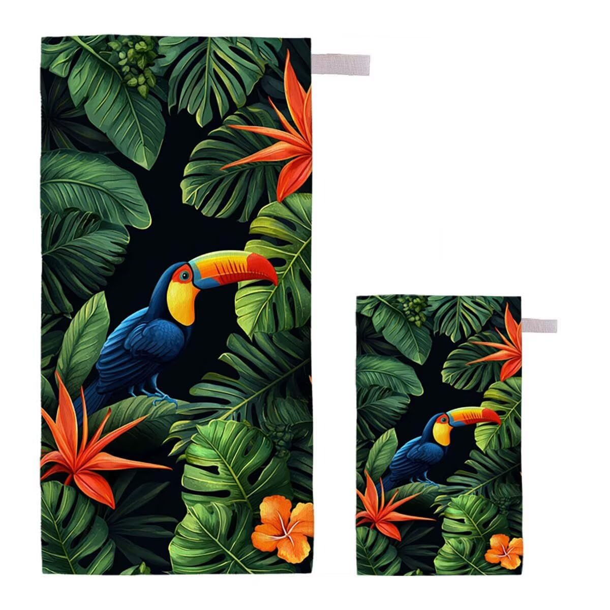 Toalla de Playa Grande 220x100cm/35x70cm, Juego de 2 Toalla Microfibra XXL de Antiarena, Toallas Playa Suave Ligera, Absorbente Secado Rápido, Beach Towel Viaje Yoga, Regalo Mujer Hombre (Pájaro) F-61