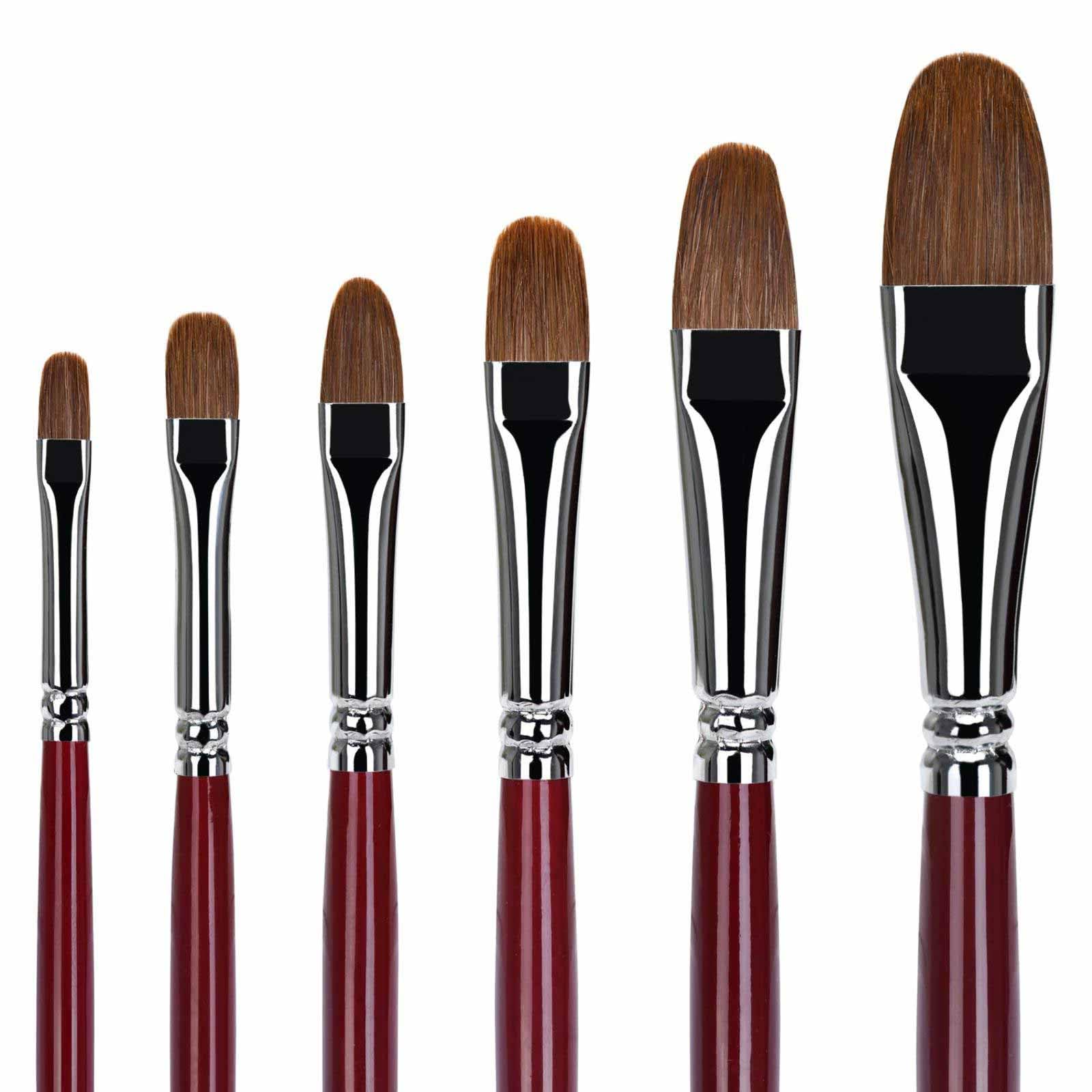 6Pcs Weasel Hair Long Handle Filbert Paint Brush Set for Acrylic, Oil, Gouche and Watercolour Painting