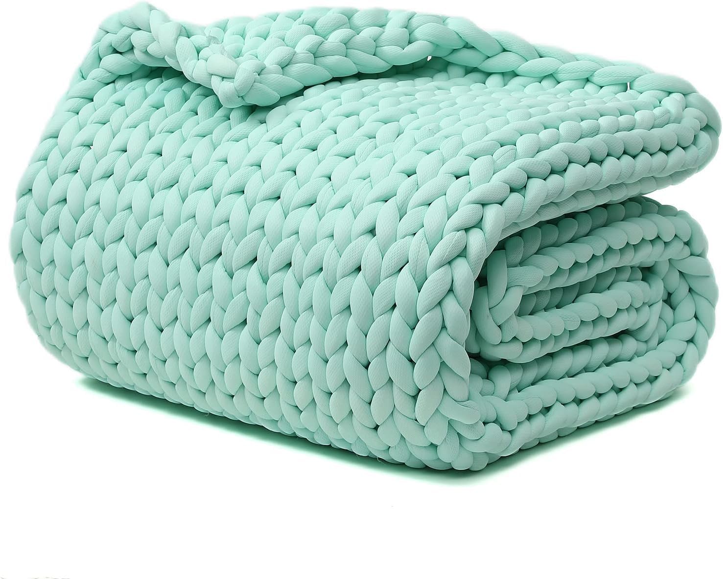 YnM Cooling Weighted Blanket, Handmade Chunky Yarn Knitted Design, Temperature Regulating and Breathable, Machine Washable Throw for Sleep or Home Decor (Menthe Green, 50x60 Inch, 10lbs)
