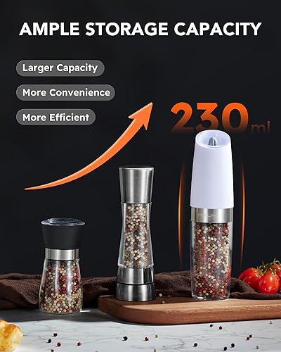 Miniatura 4 de FORLIM Juego de Molinillo Eléctrico de Sal y Pimienta, Capacidad Mejorada de 9 Oz Rellenable Operado por Batería Molinillo Automático de Sal