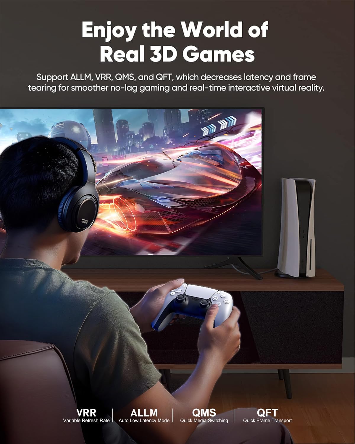 16K 10K 8K HDMI 2.2 Cable 96Gbps 10 FT/ 3M, Ultra High Speed HDMI Braided Cord Support 4K@480Hz 8K@240Hz, HDCP 2.2&2.3, Dynamic HDR, eARC,DTS:X, Compatible with Roku TV/HDTV/PS5/Blu-ray - Image 4