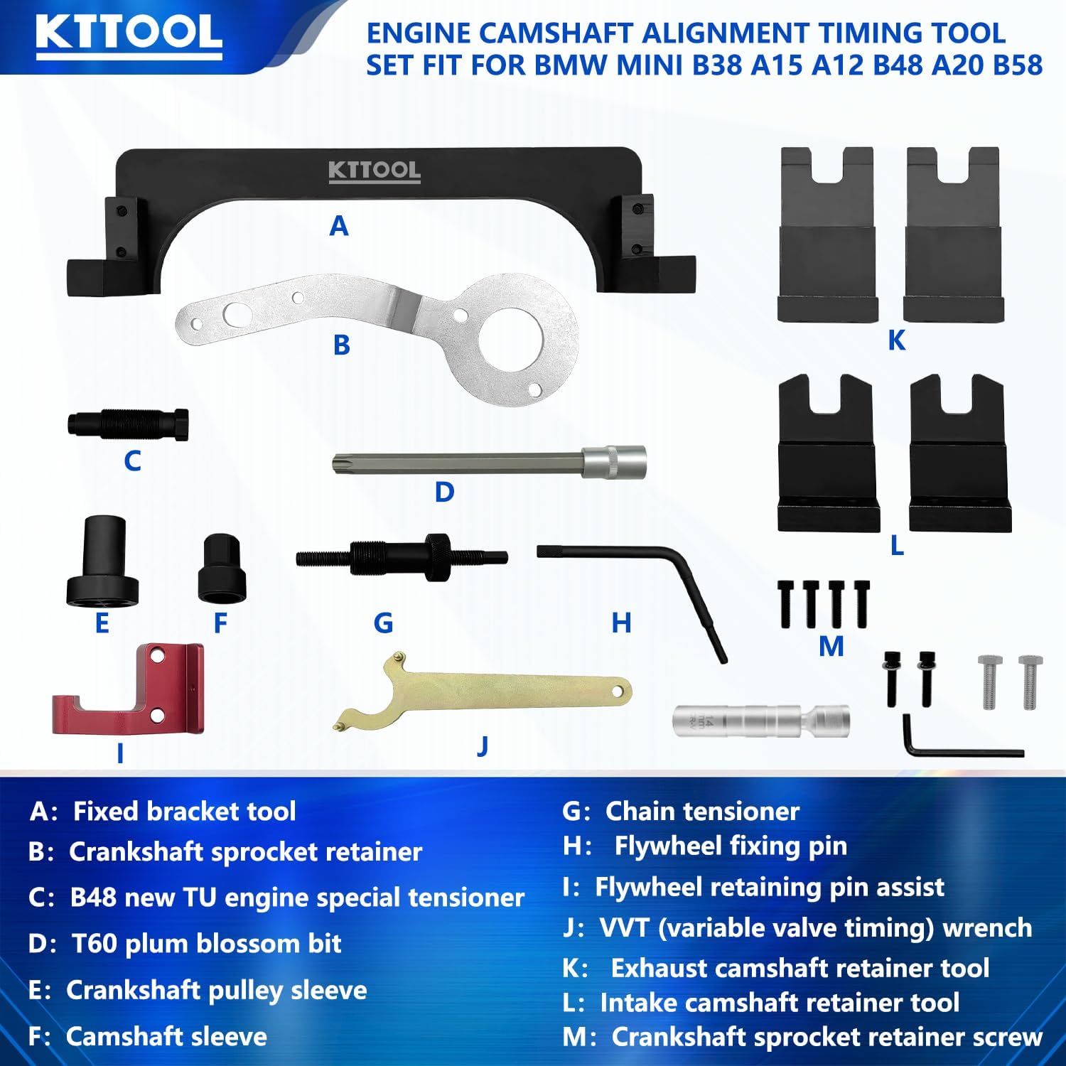 Camshaft Locking Tool Engine Timing Kit Compatible with BMW Mini B38 B48 B58 A15 A12 A20, with 14mm Spark Plug Socket