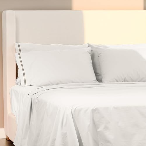 23 THREADS Juego de sábanas refrescantes de lujo de algodón percal de lujo de la serie X101 con 1 sábana bajera, 1 sábana encimera y 2 fundas de