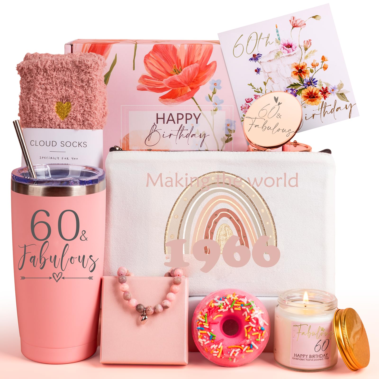 Anforsun 60th Birthday Gift for Women, Funny 60th Birthday Hampers for Her Happy 60th Birthday Pamper Gifts Basket for Women Tuning 60, Wife, Mom, Sister, Friends, Coworker