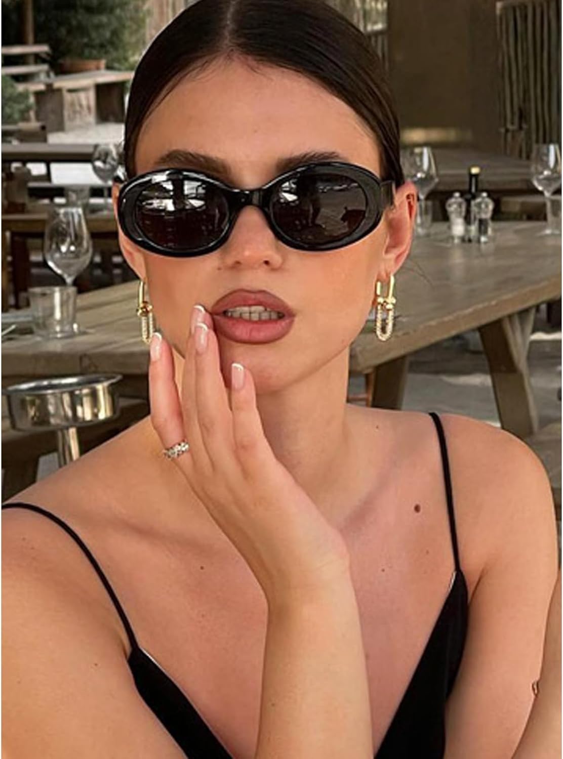 Retro Oval Cat Eye Sunglasses for Women Men 90s Small Vintage Trendy Cute Cateye Thick Frame Sun Glasses UV Shades - Image 2