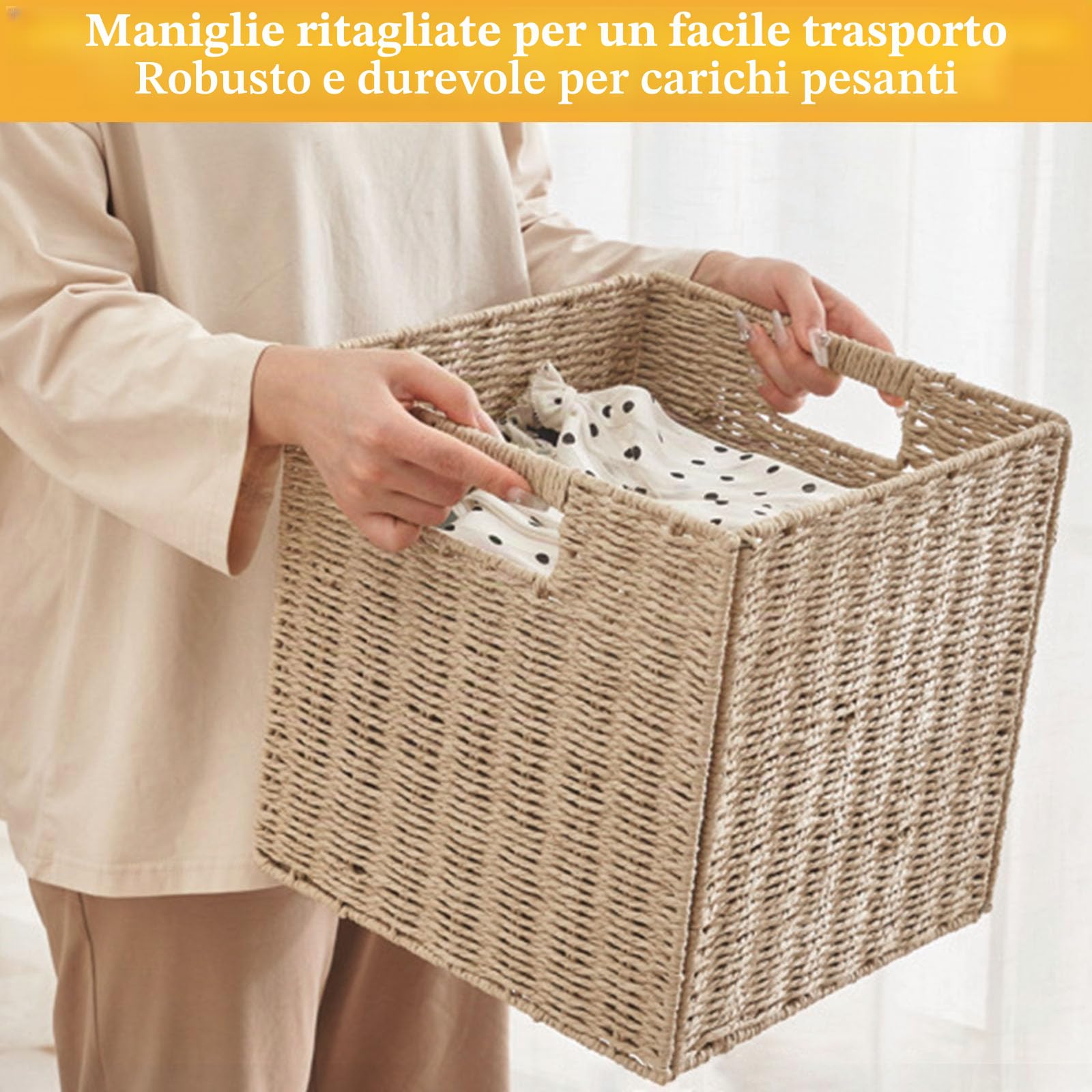 Kallax - Set di 4 cesti portaoggetti, pieghevoli, intrecciati, 28 x 28 x 28 cm, con maniglie, per mensole, dispensa, stanza