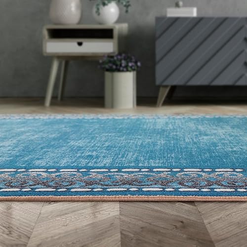 Miniatura 7 de Antep Rugs - Alfombras con bordes modernos de 4 x 6 antideslizantes (antideslizante) con respaldo de goma de bajo perfil para interiores (azul