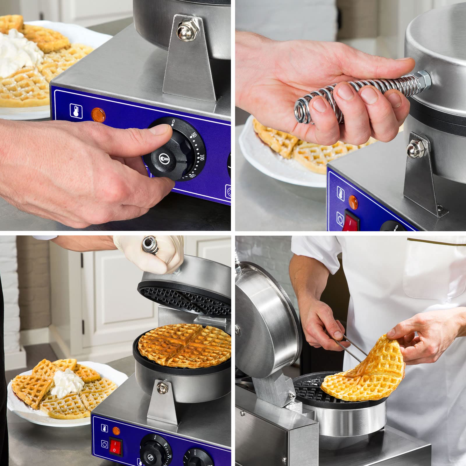 VERTES Gofrera belga doble eléctrica 2000W de acero inoxidable (2x temporizador 5min, 2x temperatura 50-300 °C regulable en continuo, 4 pies de goma antideslizantes, revestimiento antiadherente)
