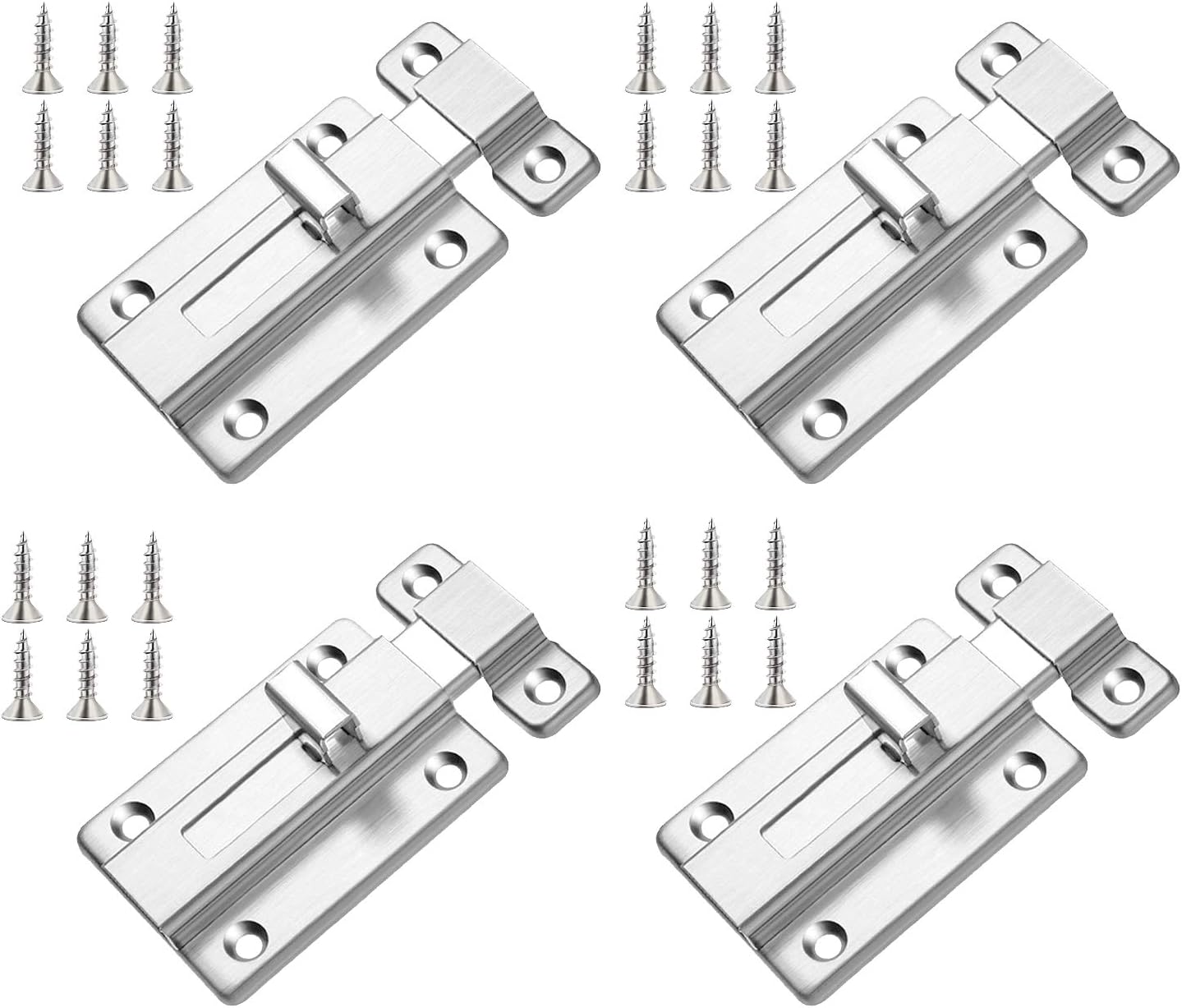 Door Bolt,SEELOK 4pcs Stainless Steel Door Latches Sliding Lock Bathroom Toilet Shed Catch Latch for All Types of Internal Doors