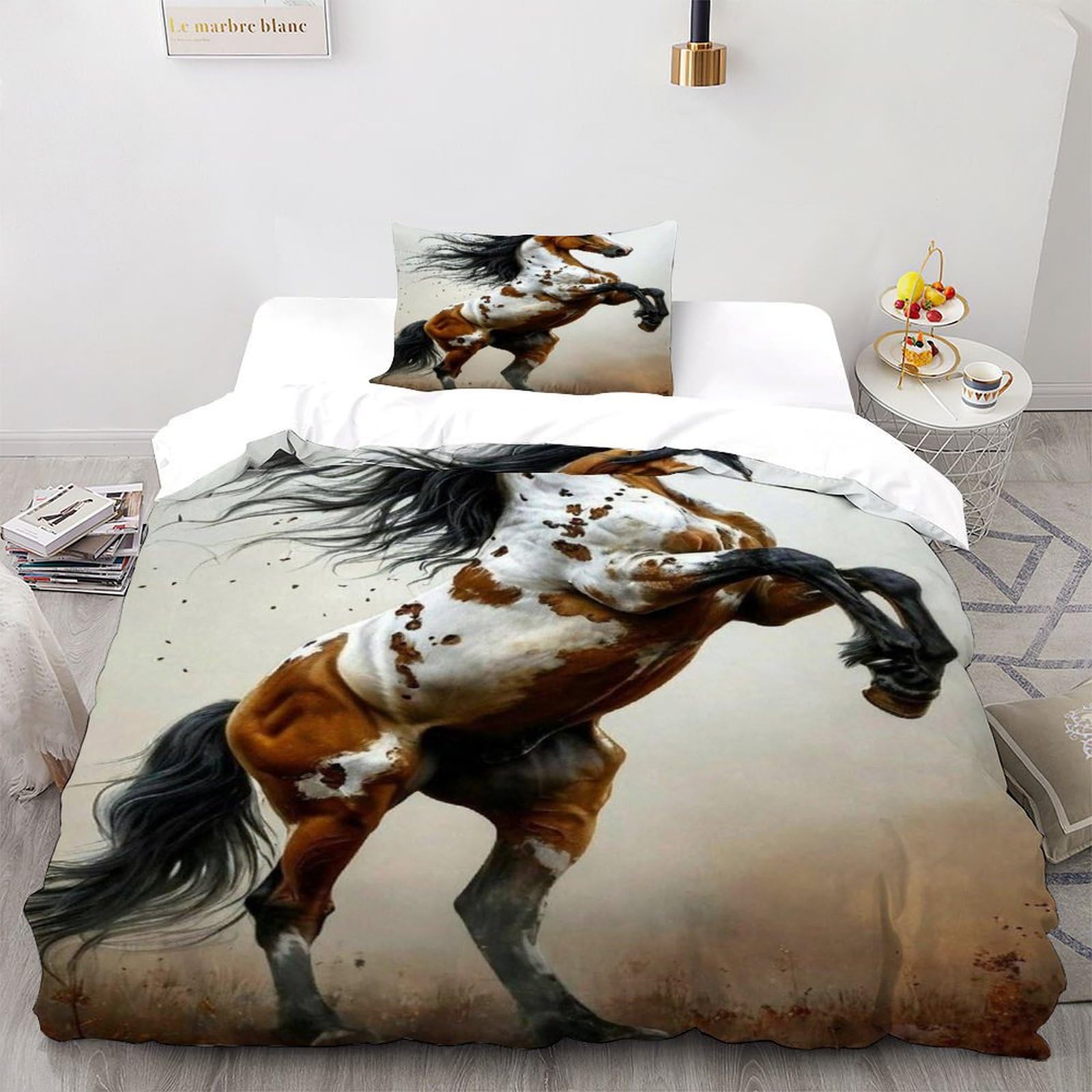 Housse de couette vache dessin animé 135x200cm avec taie d'oreiller