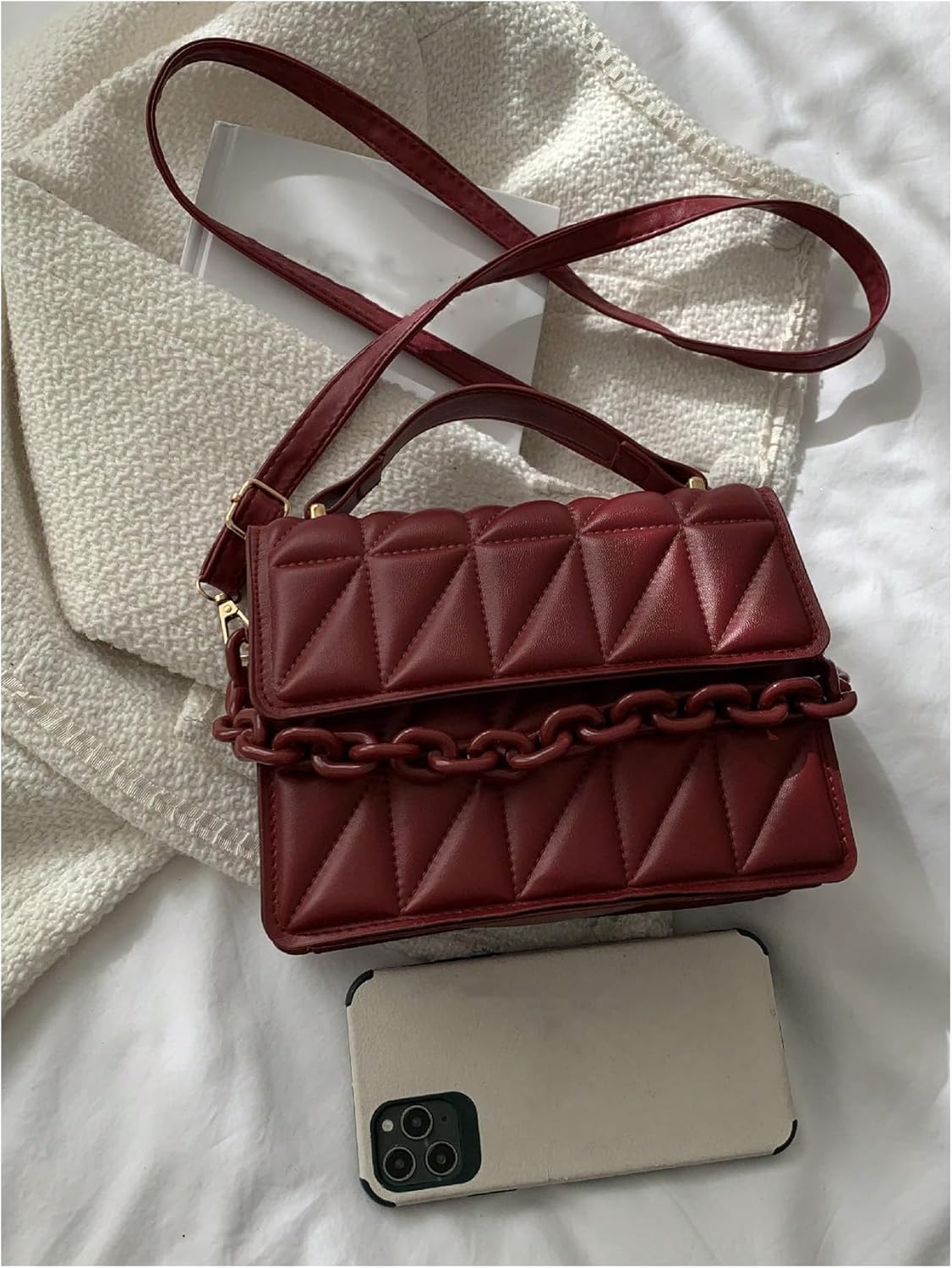 OYOANGLE Women's Quilted PU Leather Square Crossbody Bag Mini Satchel Handbags Fashion Purse