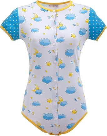 Littleforbig Adult Baby Onesie Diaper Lover (ABDL) Button Crotch Romper Onesie Pajamas-Baby Sleepytime Onesie