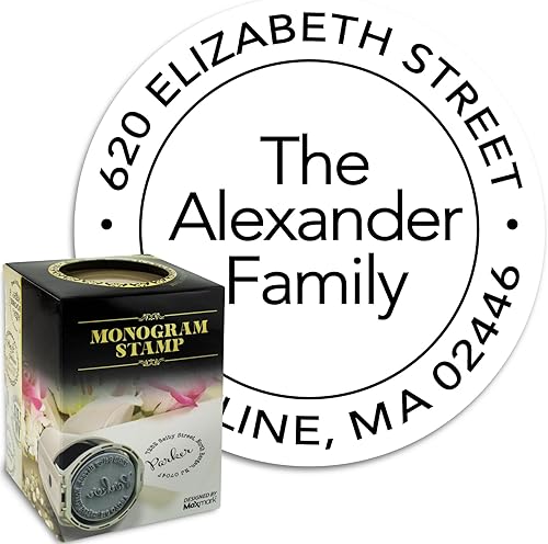 Sello de dirección con monograma Sello de goma autoentintado personalizado (MOAD029-SI) con cubierta inferior de bloqueo, elige entre 15 colores