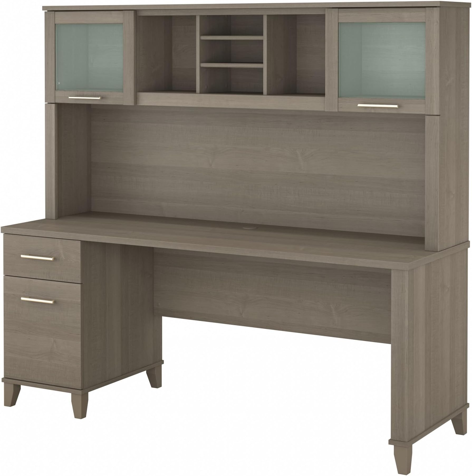 Bush Home Somerset 72W Office Desk with Drawers and Hutch in Ash Gray
