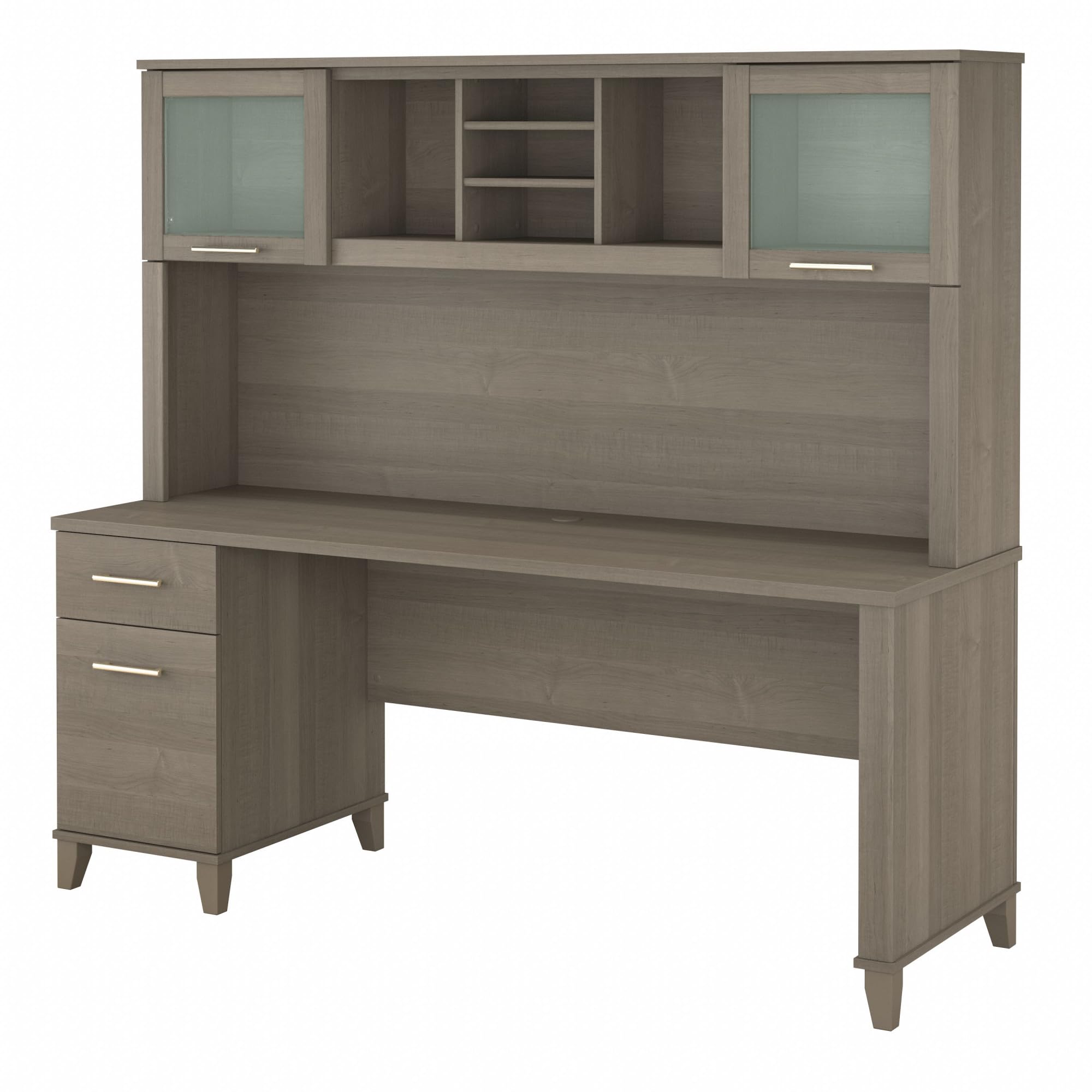 Bush Home Somerset 72W Office Desk with Drawers and Hutch in Ash Gray