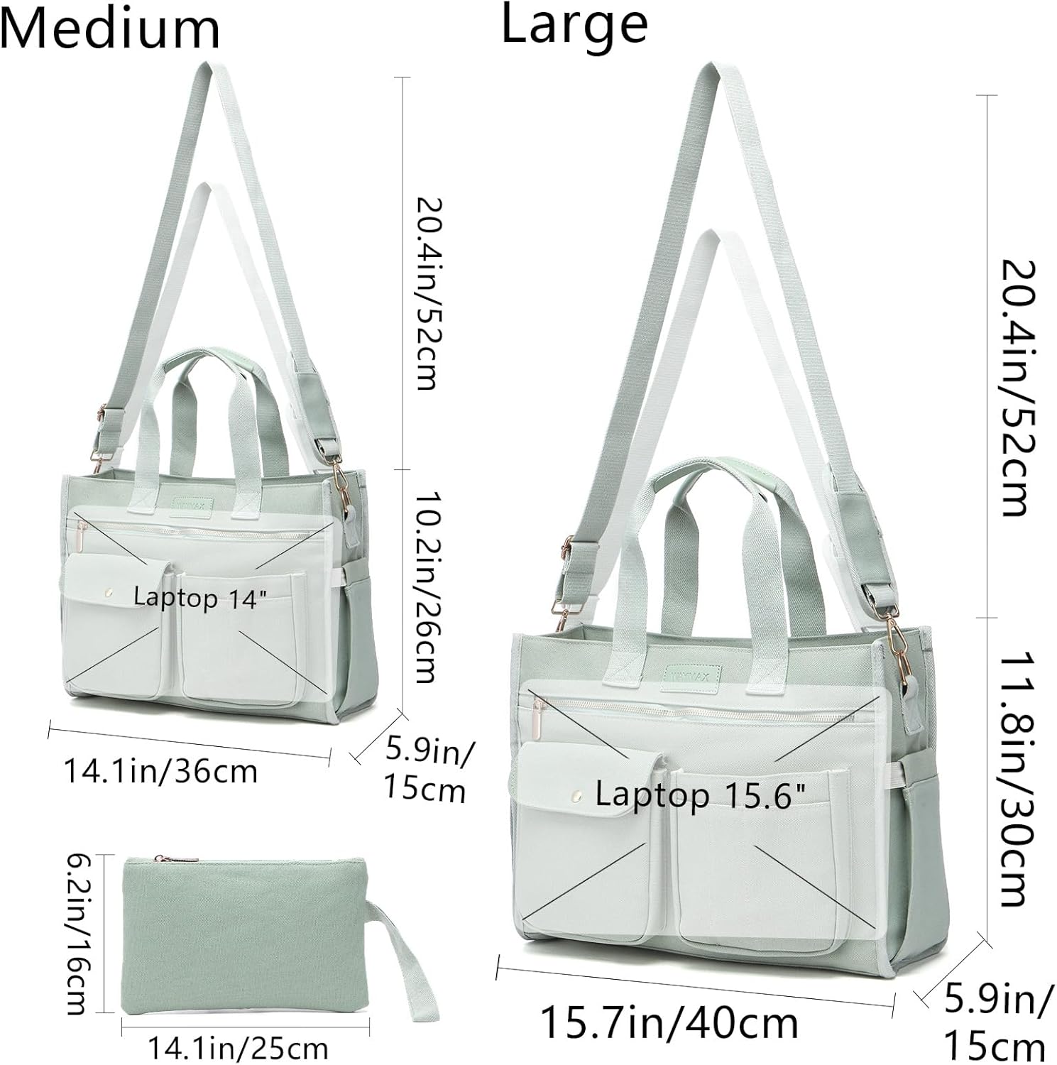 Large Canvas Tote Bag Set for Women, Work Teacher College Travel Shoulder Handbags, Crossbody Laptop Purse