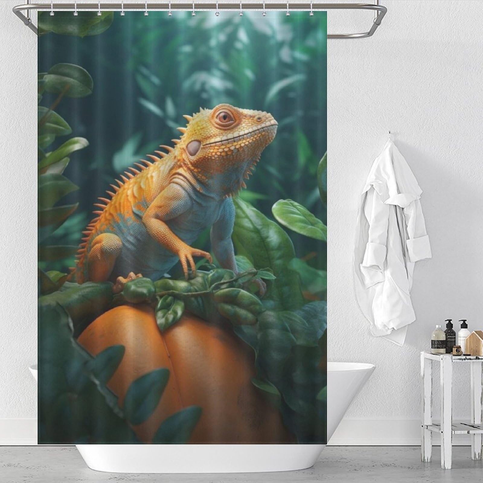 Rideau de douche tissu lavable polyester imperméable 122x183cm avec crochets