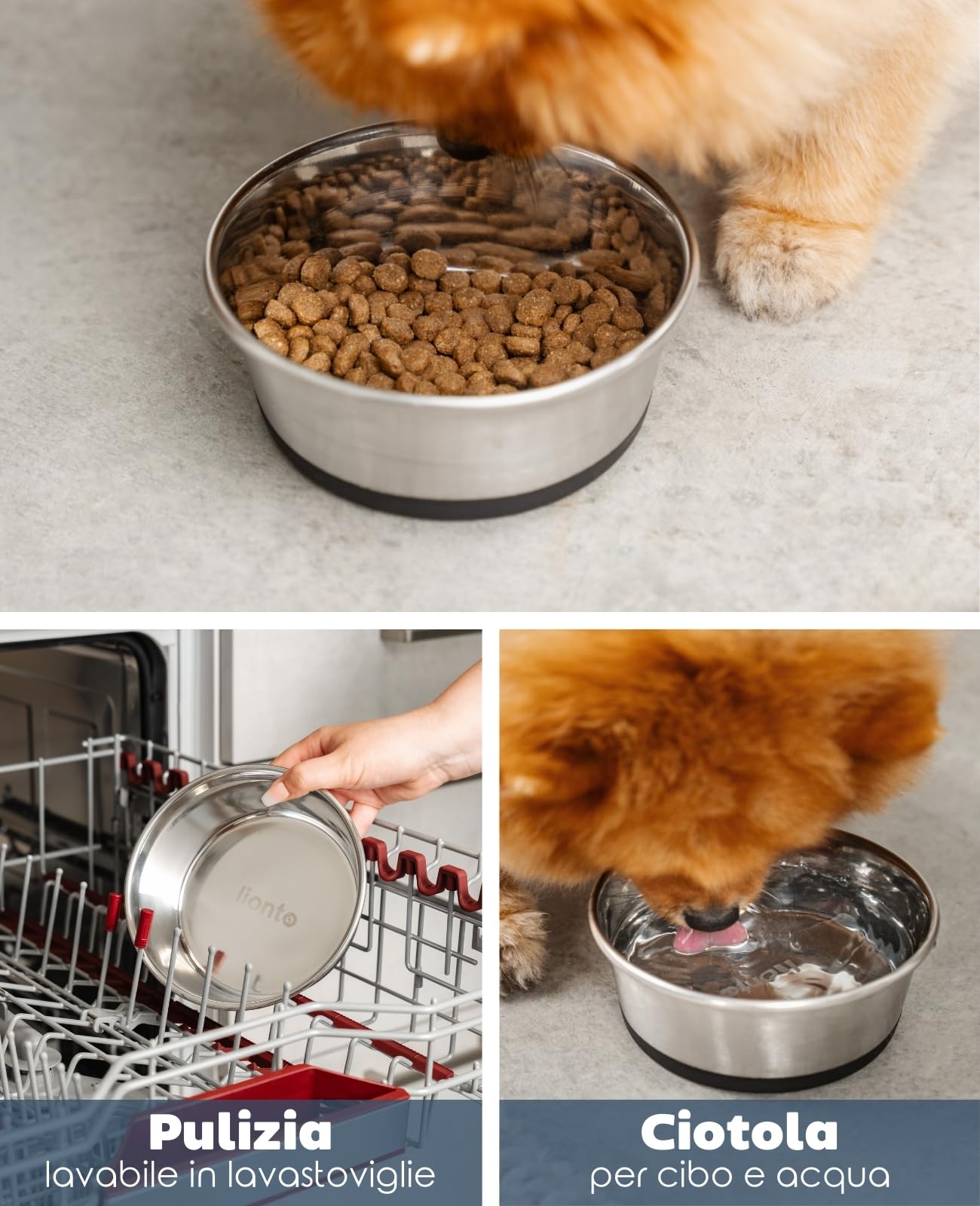 lionto Ciotola per cibo in acciaio inox, 600 ml, ciotola per cani per alimenti con fondo in silicone antiscivolo, ciotola per acqua per cani e gatti, lavabile in lavastoviglie