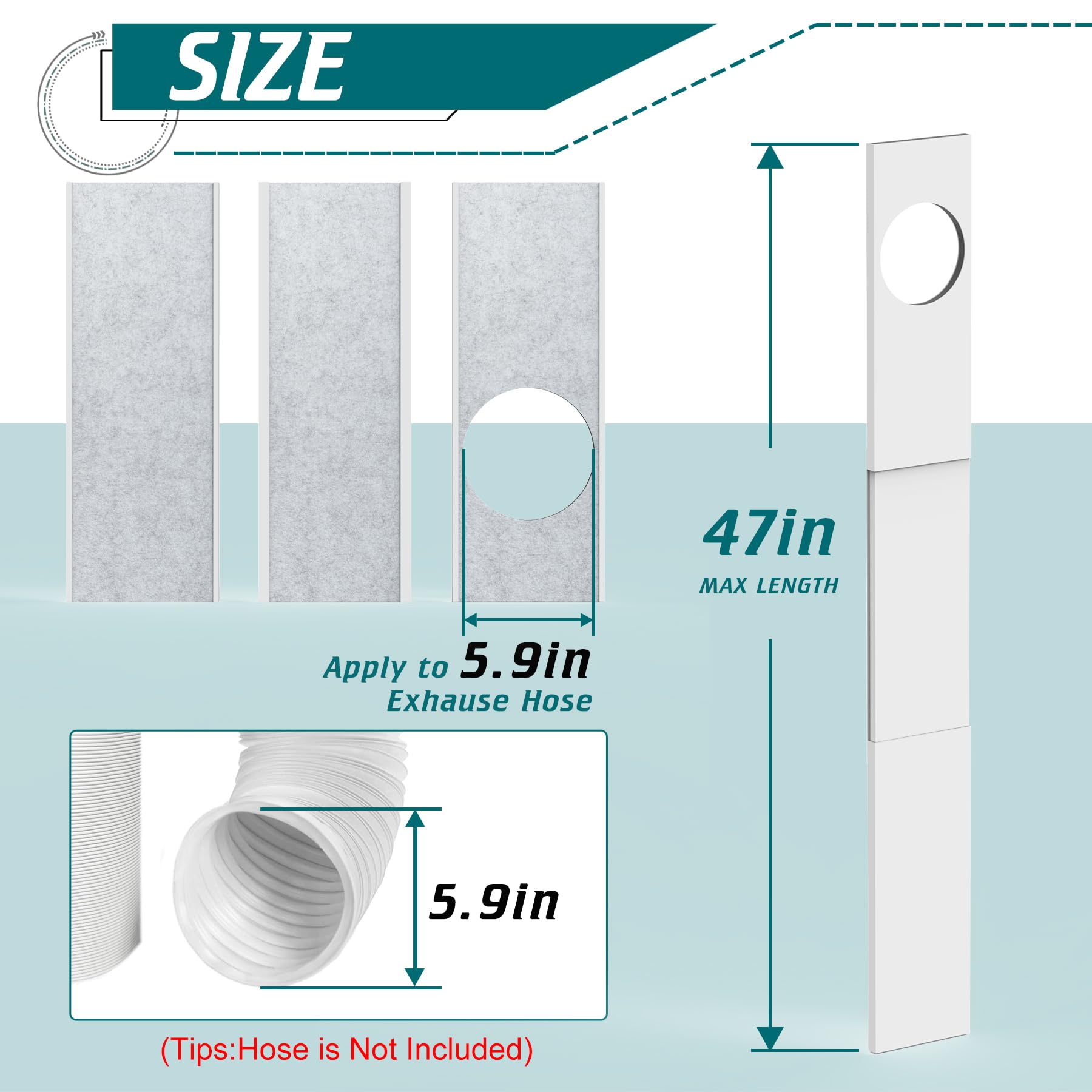 Daisypower Kit de ventana de aire acondicionado portátil con aislamiento de espuma, aislamiento térmico y ruido, paneles de sellado ajustables para manguera de CA, se adapta a una ventana doble