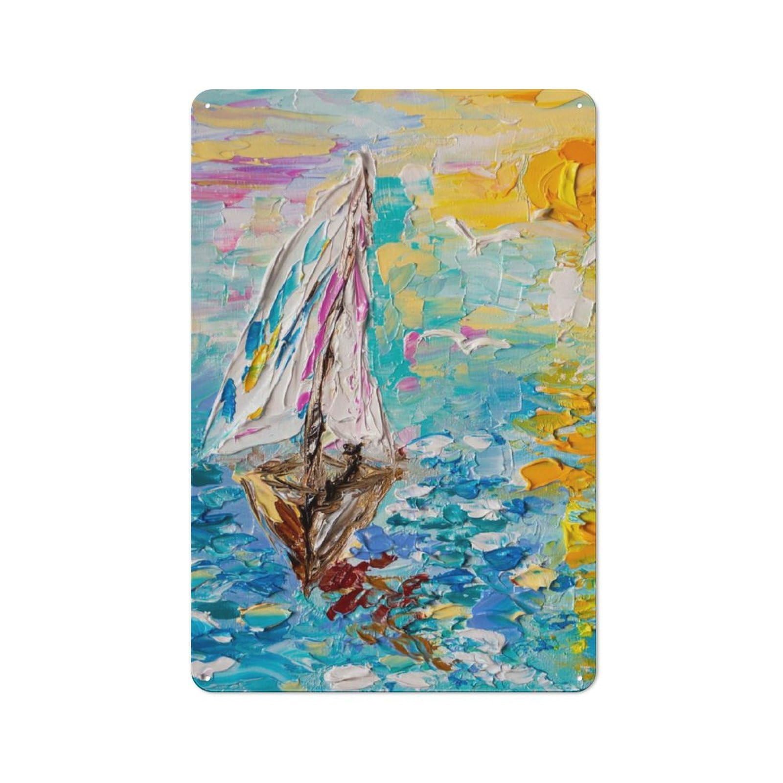 Junmoney Style Vintage Tin Sign 30X20cm With Sailing At Sunset For Bar Or Restaurant, Suited To Bar Decor Enthusiasts