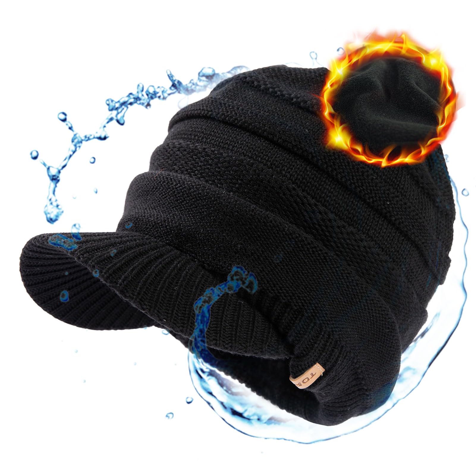 TOP-EX Bonnet d'hiver imperméable en laine mérinos avec doublure en polaire chaude pour temps froid, style unisexe