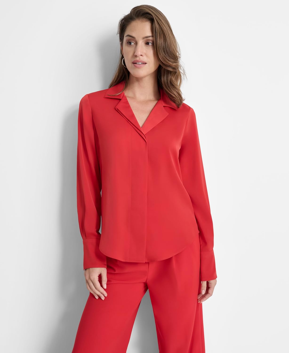 DKNY Womens Button Front Collared Long Sleeve Shirt - Image 2