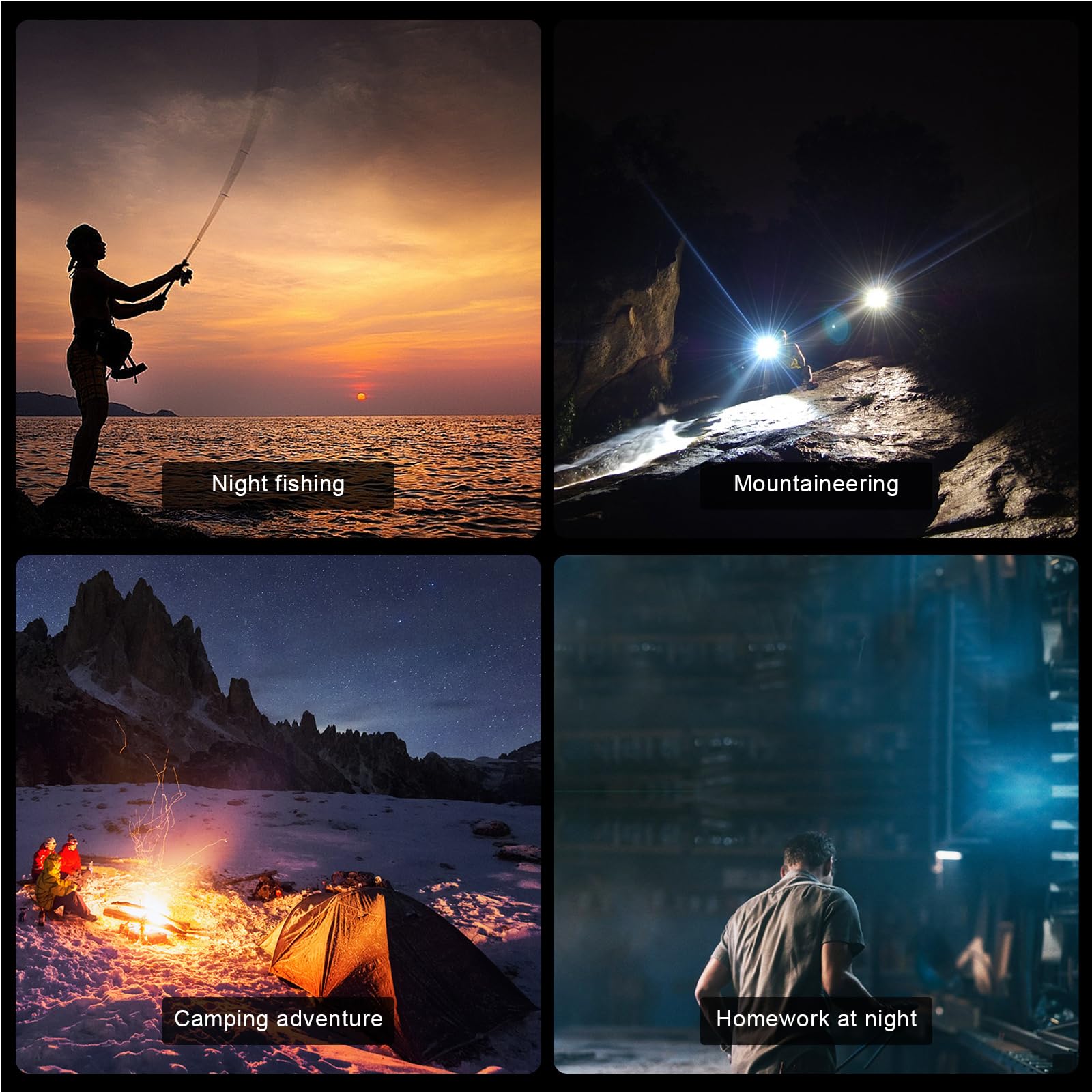 Faro LED súper brillante recargable para adultos, 3 modos de iluminación, reflector de alto lumen para trabajar al aire libre, caza, camping, pesca