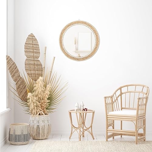 Miniatura 5 de SWTHONY Espejo de pared colgante redondo bohemio de 18 pulgadas, espejos circulares decorativos de ratán para granja, sala de estar, dormitorio