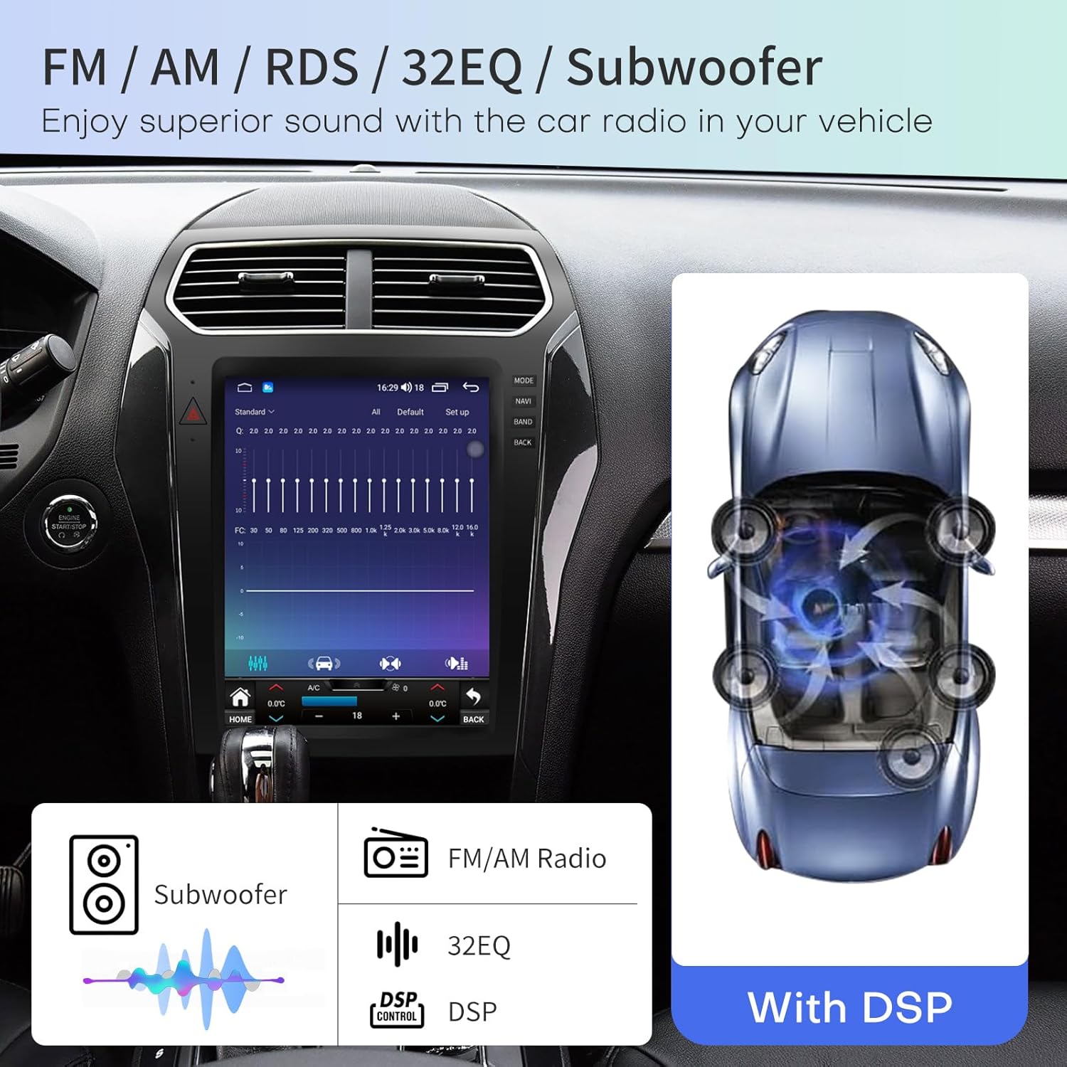 Car Radio for Ford Explorer Interceptor 2011-2019 Stereo Replacement CarPlay Android Auto 12.1 Inch Upgrade Tesla Style Touch Screen with DSP in Dash HeadUnit Multimedia Player Audio GPS Navigation