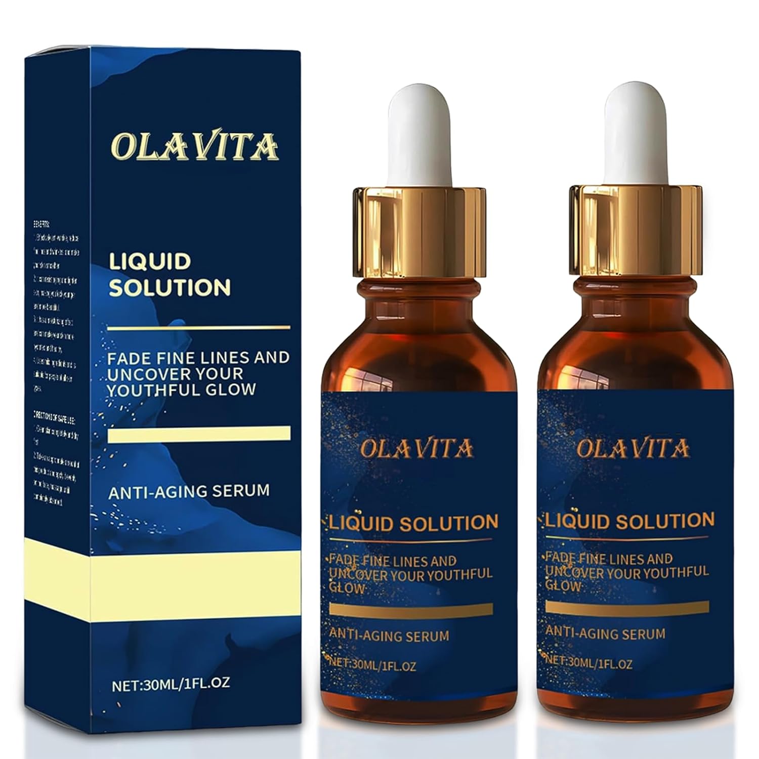 Liquid Solution Anti Aging Serum 2-Pack – Hydrating & Firming Vitamin C Face Serum with Collagen Support, Helps Reduce the Look of Fine Lines and Wrinkles