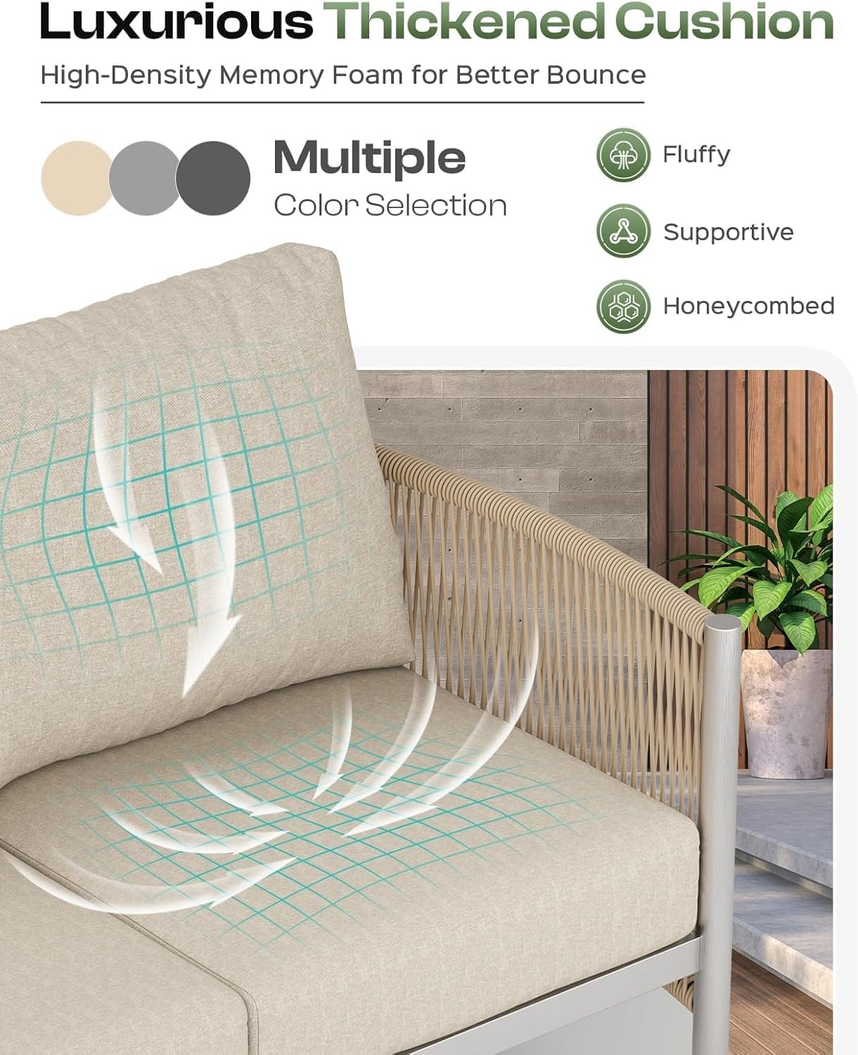 Aluminum Outdoor Patio Furniture Set with Dual-Layer Coffee Table 4 Piece Modern Patio Conversation Sets Sofa with Thick Cushions for Porch Balcony Poolside(Gray)