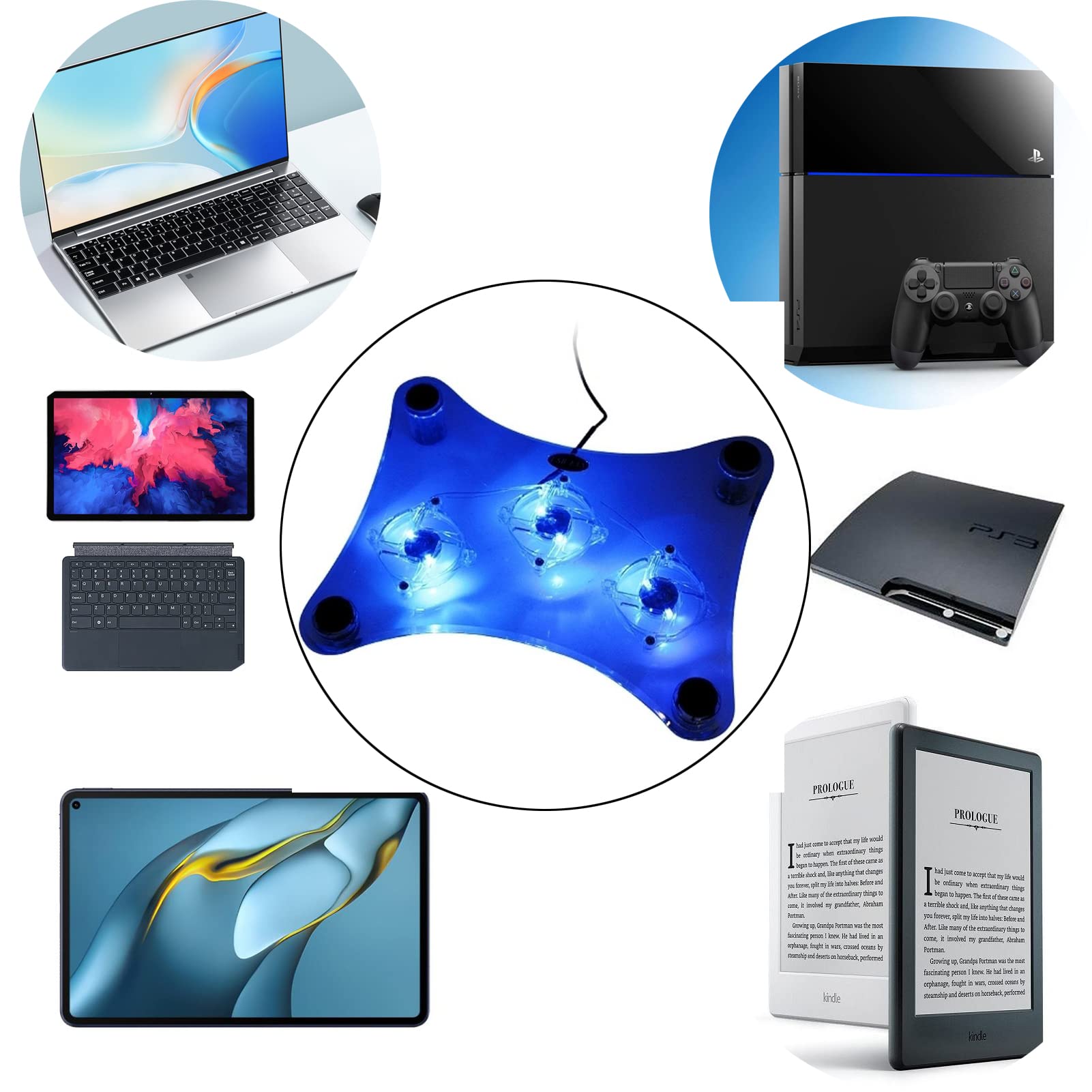 Ventilador USB para laptop con 3 ventiladores y luces LED azules para laptop PS3 / PS4 / PS Slim H-UF01 3