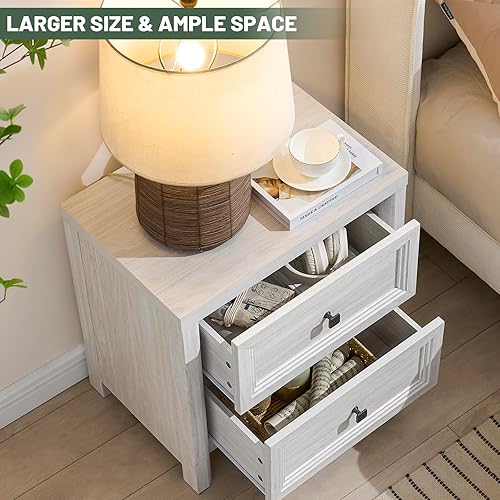 Miniatura 5 de Mesita de noche blanca con cajones, mesita de noche blanca lavada rústica, mesa auxiliar de cama de granja para dormitorio, mesita de noche para