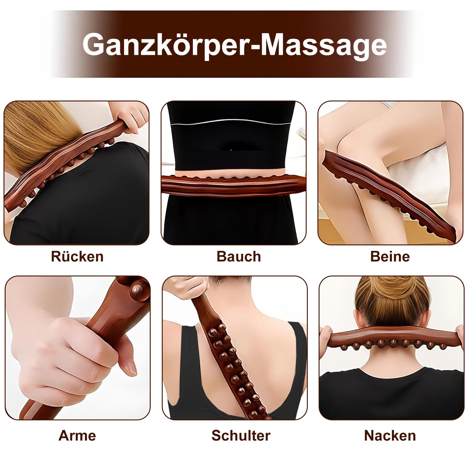 Shiva Gua Sha Wooden Therapy Stab, Shiva Wellbeing Massagestab Holz für Gua Sha Körper, Faszienstab & Massageroller Beine, Traditionelle Chinesische Entspannung, Dark Oak