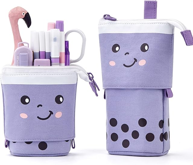 CICIMELON Cute Pencil Case Standing Pen Holder Telescopic Pen Pouch Bag Office Organizer Aesthetic Supply for Girls Boys Student Women Adult-Purple